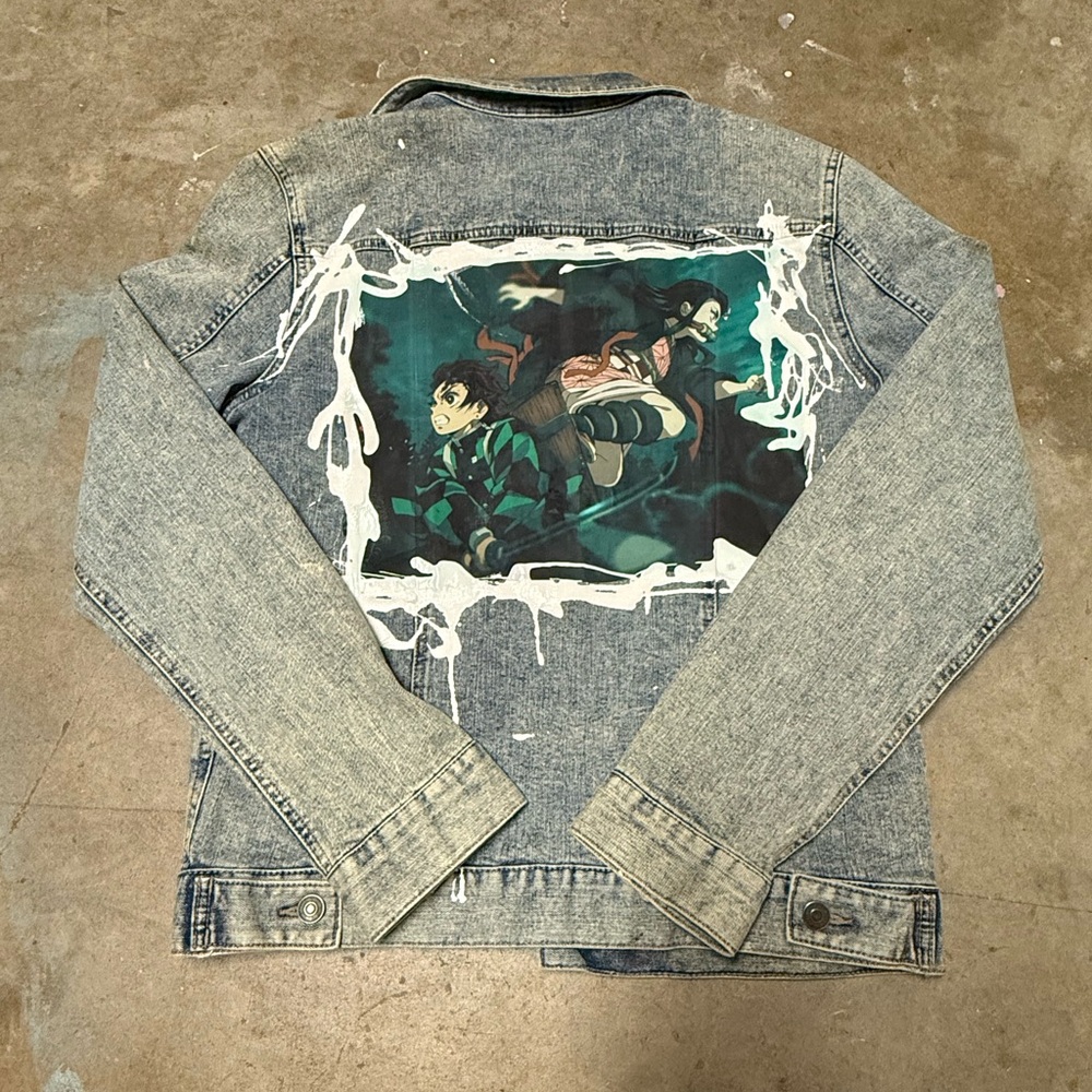 Custom Demon Slayer Denim Jacket Size Small Medium Y2K 90s Anime Western Wear
